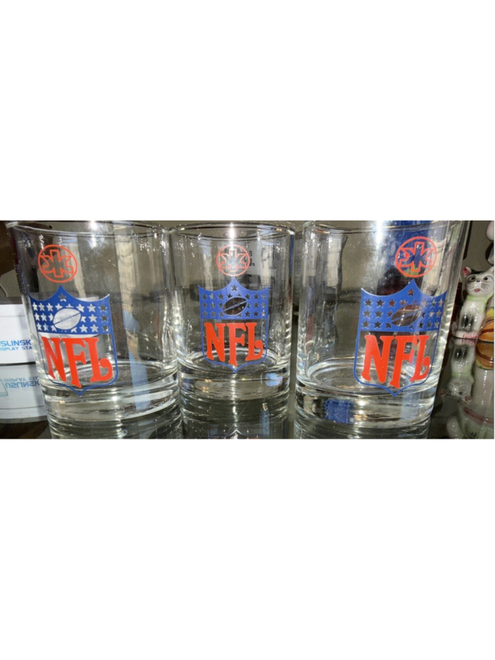 Vintage NFL Rocks Glasses Set of 3 Football Barware Tumblers Clear Glass